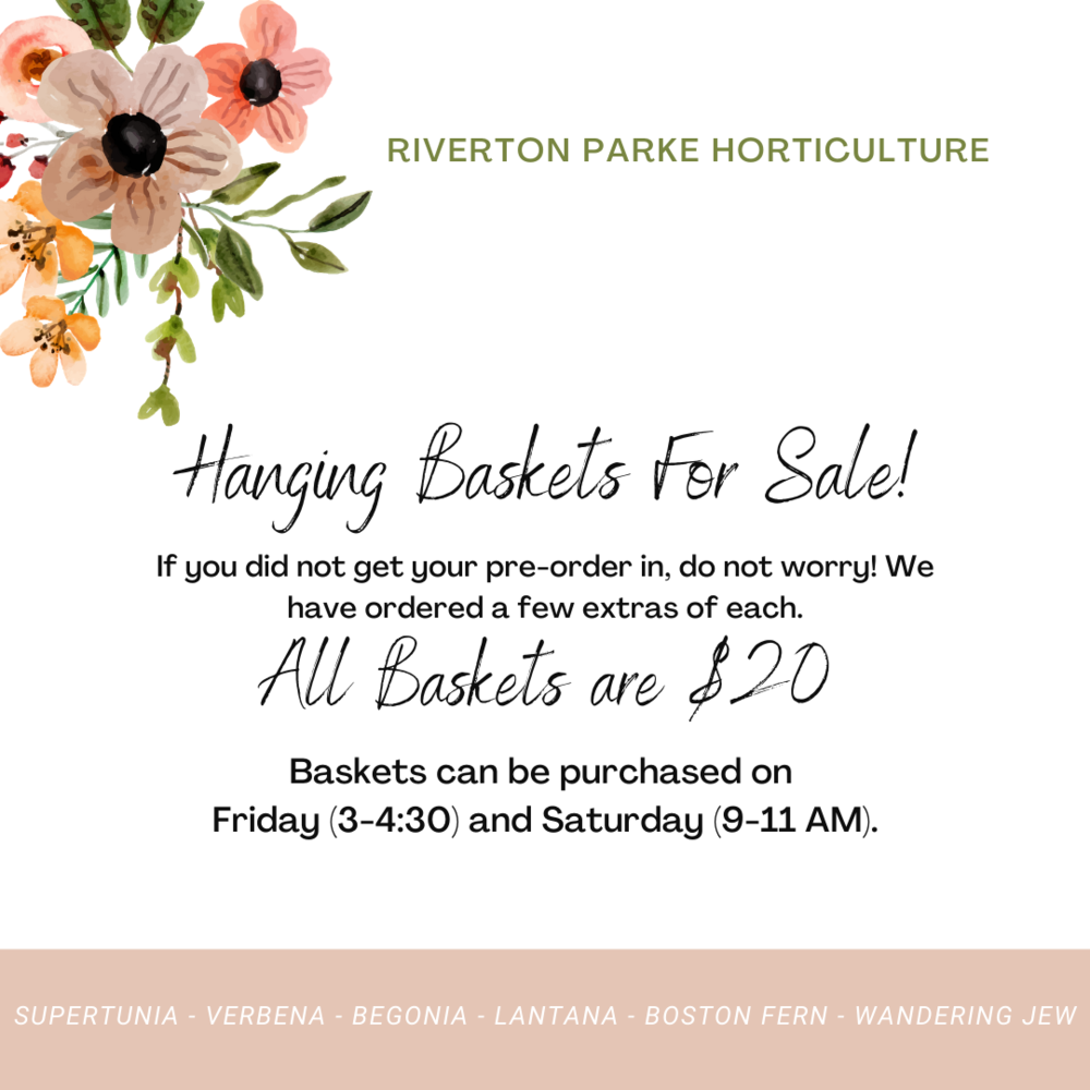Hanging Baskets For Sale! Riverton Parke Jr./Sr. High School