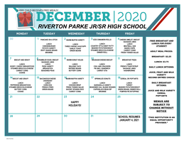 RP December 2020 Breakfast / Lunch Menu