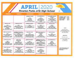 April 2020 Breakfast / Lunch Menu