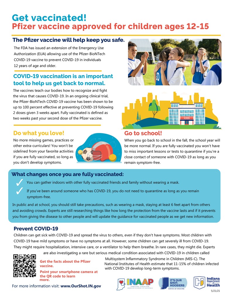 ISDH Pfizer Youth Vaccination Fact Sheet